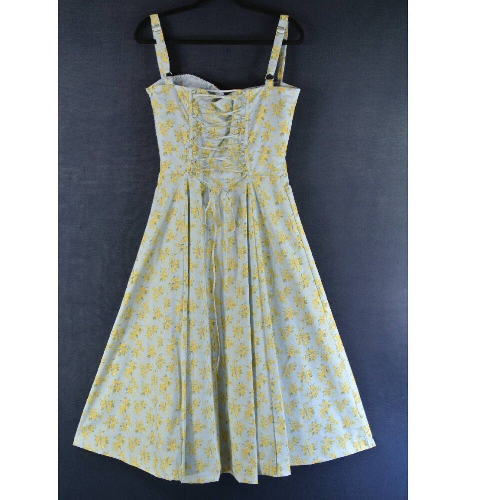 NEW House of CB Carmen Soft Blue Vintage Floral Cotton Bustier Sundress L#2604* - Picture 9 of 12